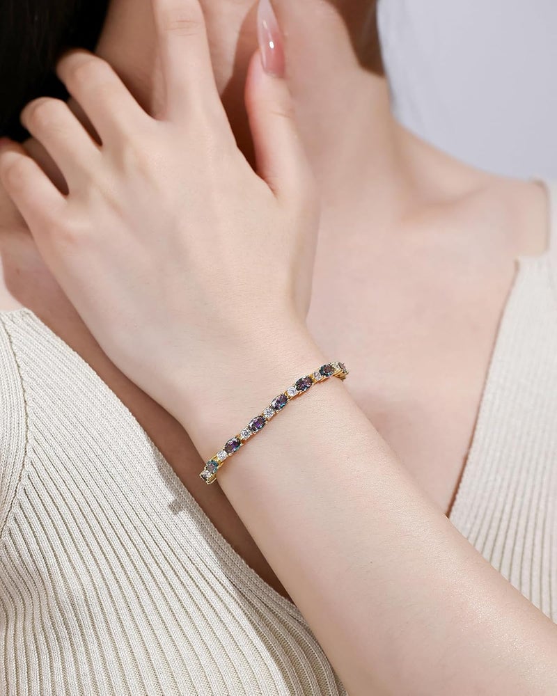 Fancime 14K Gold Plated Birthstone Bracelets 4mm Sterling Silver Tennis Bracelets Gold Bracelets Birthday Jewelry Gifts for Women 7" - Image 2